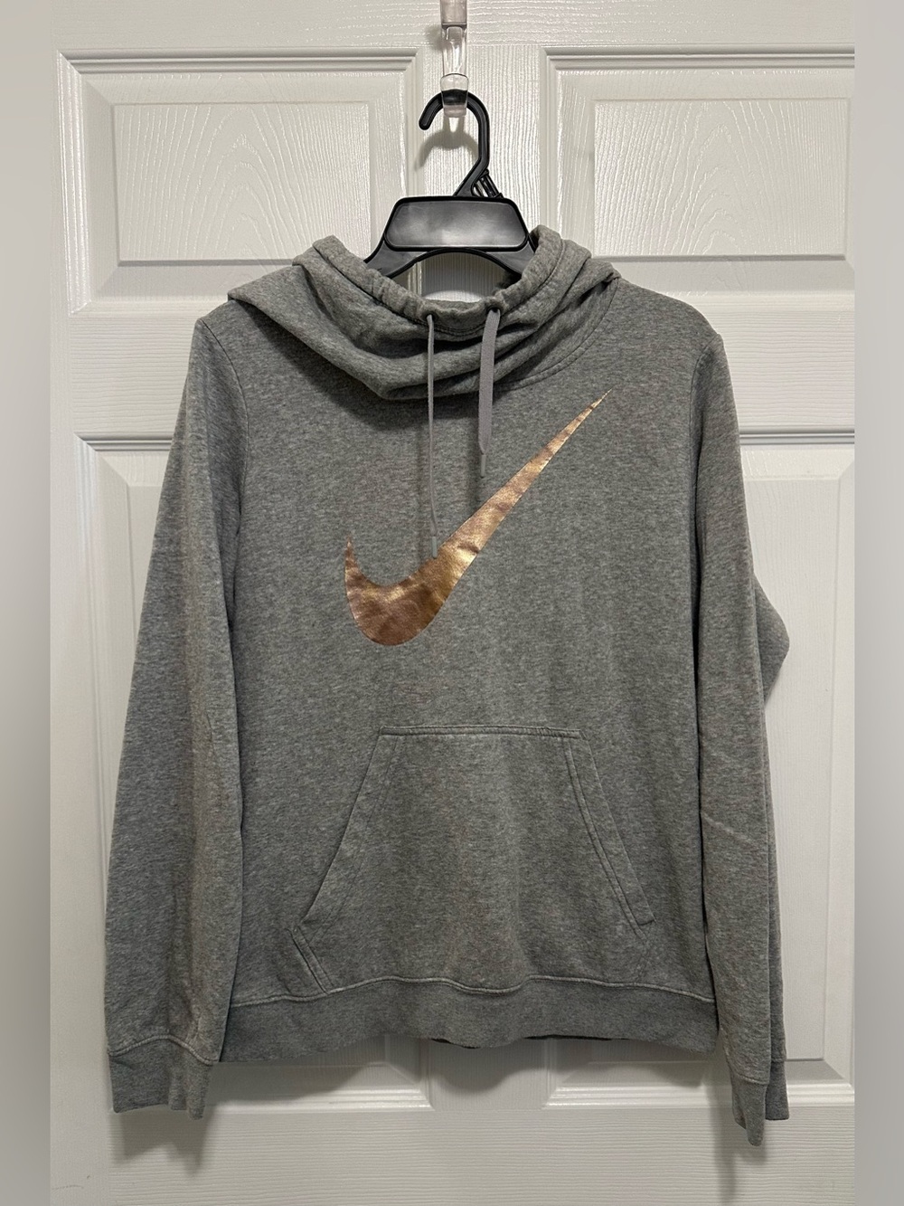 Nike Gray Pullover Zip-Up Style Hoodie with Metallic Swoosh